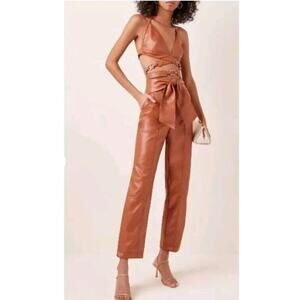 Jonathan Simkhai Fold Over Tie High Waist Leather 32×27 Pants 10 Tobacco Brown